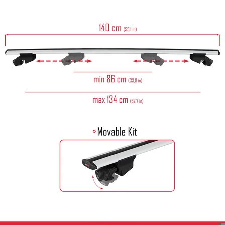 Toyota Proace City Verso 2023 ve Sonrası ile uyumlu HOOK Model Anahtar Kilitli Ara Atkı Tavan Barı GRİ