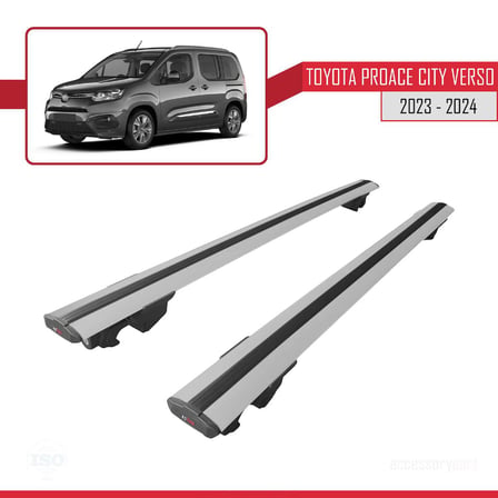 Toyota Proace City Verso 2023 ve Sonrası ile uyumlu HOOK Model Anahtar Kilitli Ara Atkı Tavan Barı GRİ