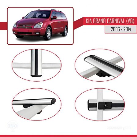 Kia Grand Carnival (VQ) 2006-2014 Arası ile uyumlu Basic Model Ara Atkı Tavan Barı GRİ 3 ADET