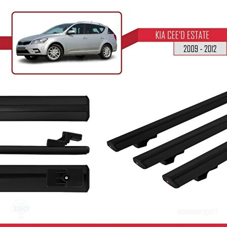 Kia Ceed SPORTSWAGON 2009-2012 Arası ile uyumlu Basic Model Ara Atkı Tavan Barı SİYAH 3 ADET