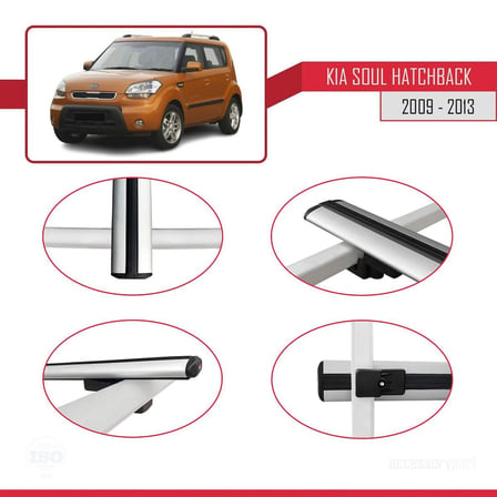 Kia Soul Hatchback 2009-2013 Arası ile uyumlu Basic Model Ara Atkı Tavan Barı GRİ 3 ADET