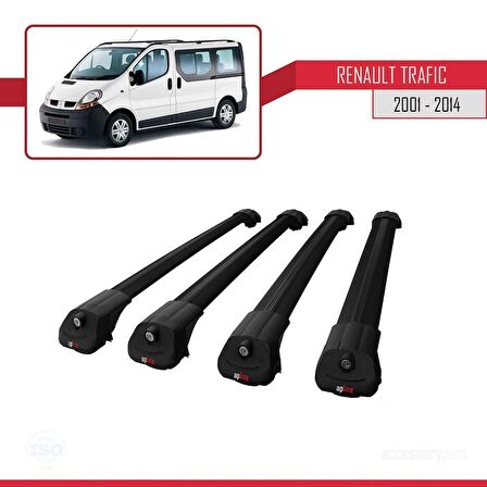 Renault Trafic 2001-2014 Arası ile uyumlu ACE-1 Ara Atkı Tavan Barı SİYAH 4 ADET BAR