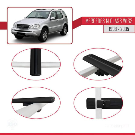 Mercedes M Class (W163) 1998-2005 Arası ile uyumlu Basic Model Ara Atkı Tavan Barı SİYAH 3 ADET