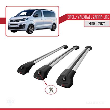 Opel / Vauxhall Zafira Life 2019 ve Sonrası ile uyumlu ACE-1 Ara Atkı Tavan Barı GRİ 3 ADET BAR