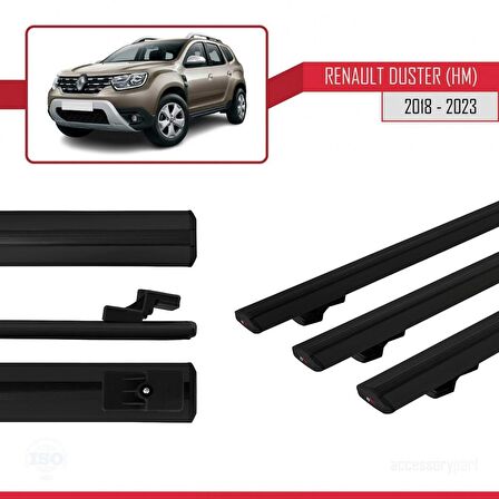 Renault Duster (HM) 2018-2023 Arası ile uyumlu Basic Model Ara Atkı Tavan Barı SİYAH 3 ADET