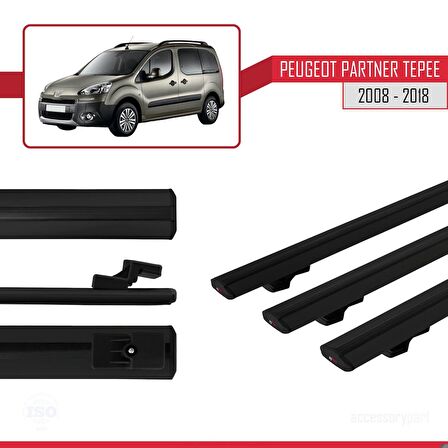 Peugeot Partner Tepee 2008-2018 Arası ile uyumlu Basic Model Ara Atkı Tavan Barı SİYAH 3 ADET