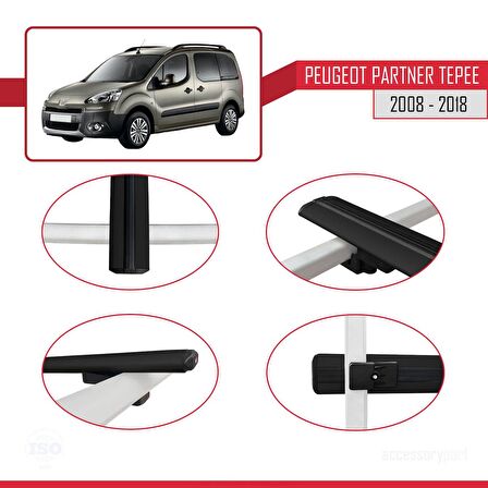 Peugeot Partner Tepee 2008-2018 Arası ile uyumlu Basic Model Ara Atkı Tavan Barı SİYAH 3 ADET
