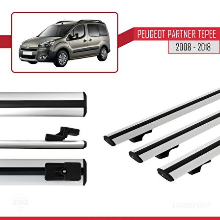 Peugeot Partner Tepee 2008-2018 Arası ile uyumlu Basic Model Ara Atkı Tavan Barı GRİ 3 ADET