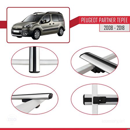 Peugeot Partner Tepee 2008-2018 Arası ile uyumlu Basic Model Ara Atkı Tavan Barı GRİ 3 ADET