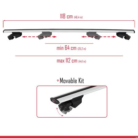Toyota Fortuner (AN160) 2015 ve Sonrası ile uyumlu HOOK Model Anahtar Kilitli Ara Atkı Tavan Barı GRİ