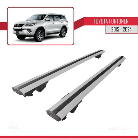 Toyota Fortuner (AN160) 2015 ve Sonrası ile uyumlu HOOK Model Anahtar Kilitli Ara Atkı Tavan Barı GRİ