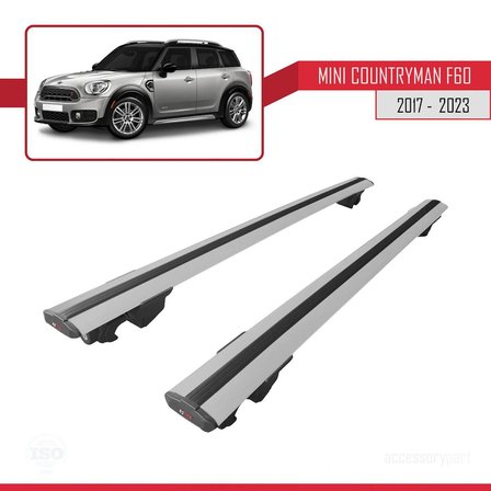 Mini Countryman (F60) 2017-2023 Arası ile uyumlu HOOK Model Anahtar Kilitli Ara Atkı Tavan Barı GRİ