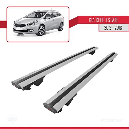 Kia Ceed (JD) SW 2012-2018 Arası ile uyumlu HOOK Model Anahtar Kilitli Ara Atkı Tavan Barı GRİ