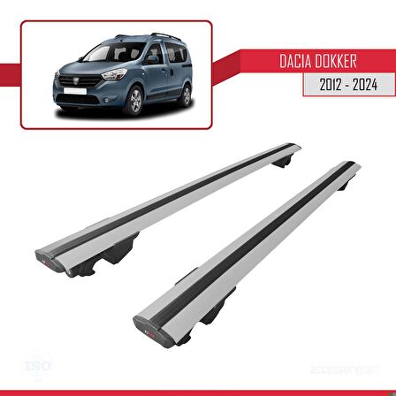 Dacia Dokker 2012 ve Sonrası ile uyumlu HOOK Model Anahtar Kilitli Ara Atkı Tavan Barı GRİ
