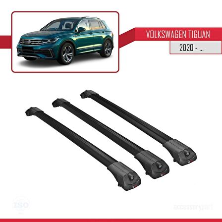 Volkswagen Tiguan 2020-2023 Arası ile uyumlu ACE-1 Ara Atkı Tavan Barı SİYAH 3 ADET BAR