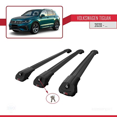 Volkswagen Tiguan 2020-2023 Arası ile uyumlu ACE-1 Ara Atkı Tavan Barı SİYAH 3 ADET BAR