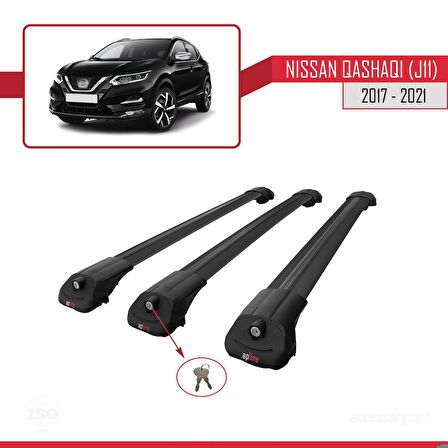 Nissan Qashqai 2017-2021 Arası ile uyumlu ACE-1 Ara Atkı Tavan Barı SİYAH 3 ADET BAR