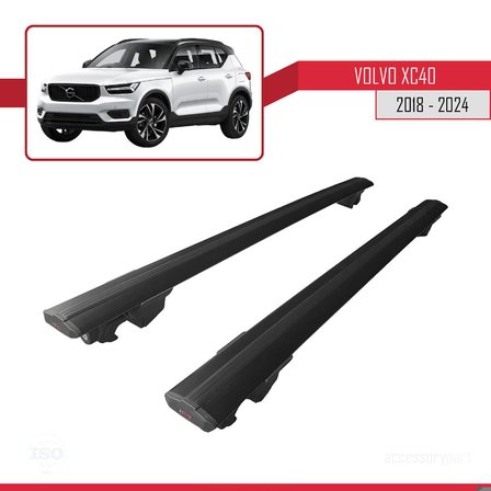 Volvo XC40 2018 ve Sonrası ile uyumlu HOOK Model Anahtar Kilitli Ara Atkı Tavan Barı SİYAH