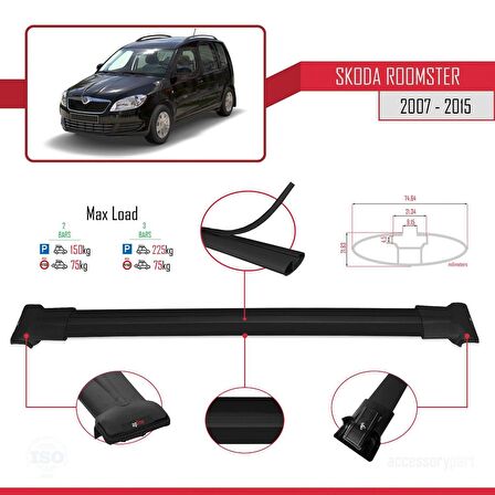 Skoda Roomster 2007-2015 Arası ile uyumlu FLY Model Ara Atkı Tavan Barı SİYAH