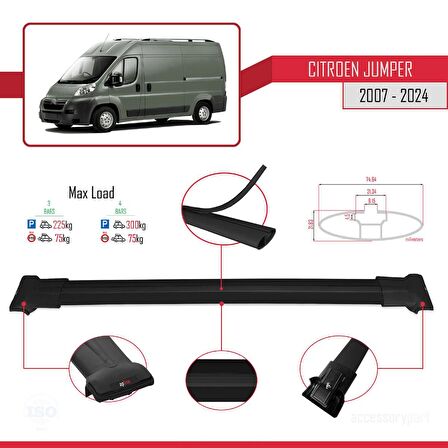 Citroen Jumper 2007 ve Sonrası ile uyumlu FLY Model Ara Atkı Tavan Barı SİYAH 3 ADET BAR
