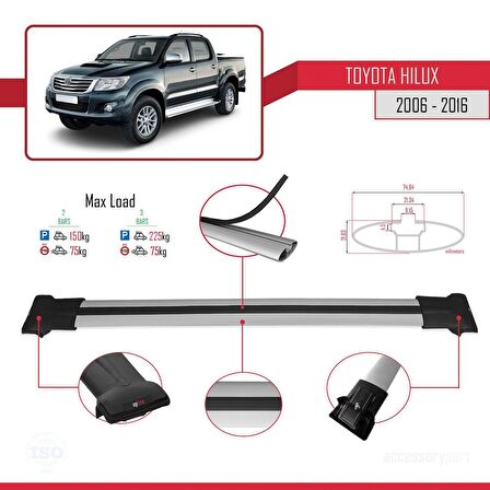 Toyota Hilux 2006-2016 Arası ile uyumlu FLY Model Ara Atkı Tavan Barı GRİ