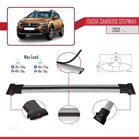 Dacia Sandero STEPWAY 2021 FLY Model Ara Atkı Tavan Barı GRİ