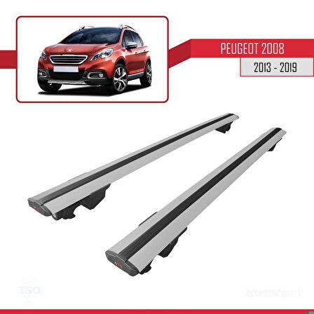 Peugeot 2008 2013-2019 Arası ile uyumlu HOOK Model Anahtar Kilitli Ara Atkı Tavan Barı GRİ