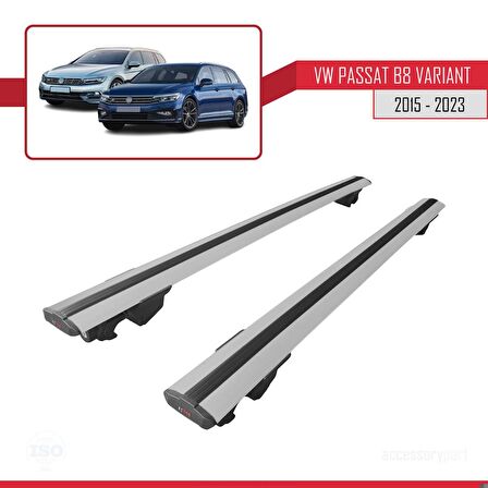 VW Passat B8 Variant 2015-2023 Arası ile uyumlu HOOK Model Anahtar Kilitli Ara Atkı Tavan Barı GRİ