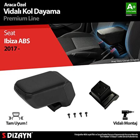 S-Dizayn Seat Ibiza ABS Vidalı Kol Dayama Kolçak Siyah 2017 Üzeri A+Kalite