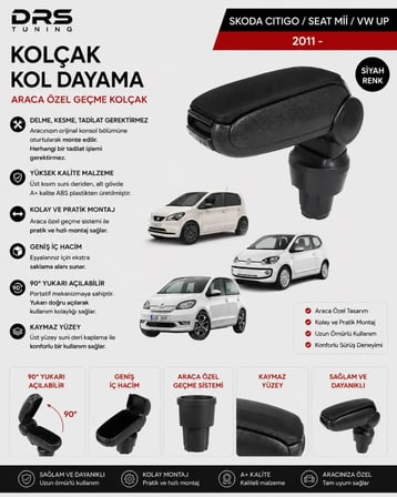 Skoda Citigo / Seat Mİİ / Volkswagen Up 2011 - 2020 Kolçak Kol Dayama Siyah