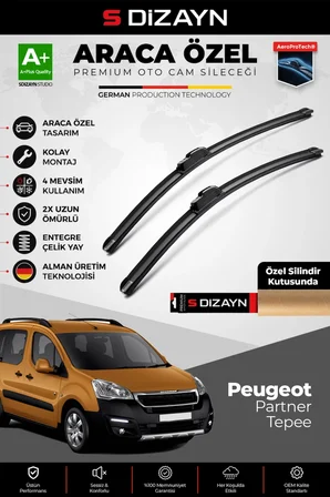 S-Dizayn Peugeot Partner Tepee Ön Cam Silecek Seti 2008-2018 Premium Araca Özel 65-38 Cm  A+ Kalite