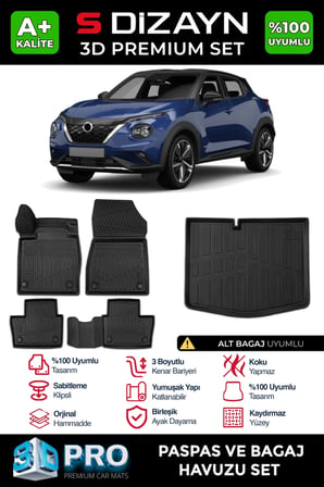 S-Dizayn Nissan Juke 3D Pro Havuzlu Paspas ve Alt Bagaj Havuzu Seti (2'li SET) 2019 Üzeri A+ Kalite