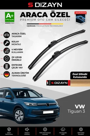 S-Dizayn Vw Tiguan 3 Ön Cam Silecek Seti 2024 Üzeri Premium Araca Özel 65-53 Cm  A+ Kalite