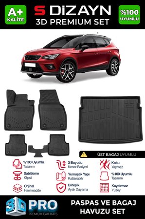 S-Dizayn Seat Arona 3D Pro Havuzlu Paspas ve Üst Bagaj Havuzu Seti (2'li SET) 2017 Üzeri A+ Kalite