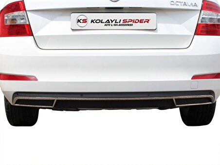 Skoda Octavia A7 Arka Difüzör Çıtası 3 Prç Krom 2013 ve Sonrası