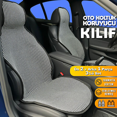 Fiat Albea Uyumlu Koltuk Kılıfı Minder Çizgili Füme Beyaz 2+1 Ön Arka Set