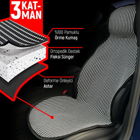 Renault Safrane Uyumlu Koltuk Kılıfı Minder Çizgili Füme Beyaz 2+1 Ön Arka Set