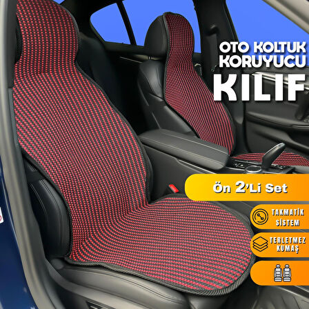 Renault Safrane Uyumlu Koltuk Kılıfı Minder Çizgili Siyah Kırmızı 2+1 Ön Arka Set