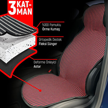 Volkswagen Golf 7 Uyumlu Koltuk Kılıfı Minder Çizgili Siyah Kırmızı 2+1 Ön Arka Set