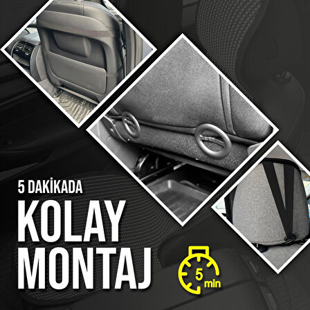 Renault Clio 5 Uyumlu Koltuk Kılıfı Minder Füme 2+1 Ön Arka Set