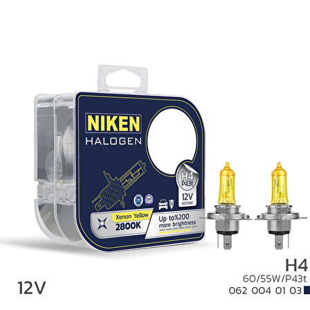 Niken 12V H4 60/55W Sarı Işık Ampul P43t 2800K