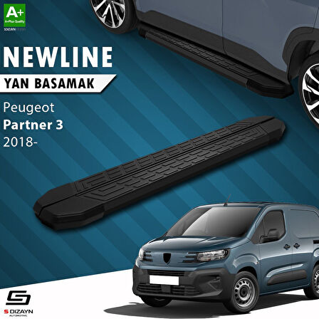 S-Dizayn Peugeot Partner 3 Uzun Şase NewLine Siyah Yan Basamak 213 Cm 2018 Üzeri A+ Kalite