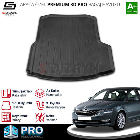 S-Dizayn Skoda Octavia 3D Pro Bagaj Havuzu 2013-2017 A+ Kalite