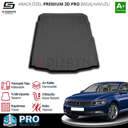 S-Dizayn VW Passat B8 3D Pro Bagaj Havuzu 2015-2023 A+ Kalite