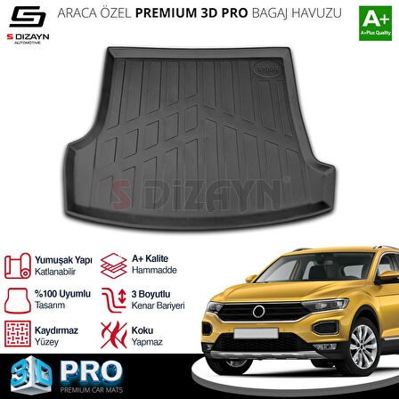 S-Dizayn VW T-Roc 3D Pro Bagaj Havuzu Üst Bagaj 2019 Üzeri A+ Kalite