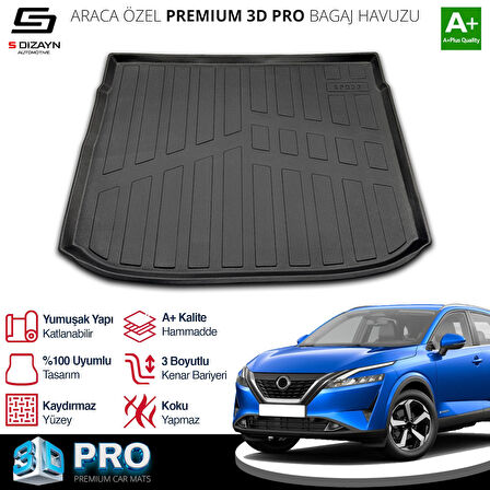 S-Dizayn Nissan Qashqai E-Power 3D Pro Bagaj Havuzu Üst Bagaj 2021 Üzeri A+ Kalite