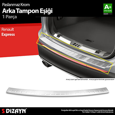 S-Dizayn Renault Express Krom Arka Tampon Eşiği 2021 Üzeri A+ Kalite