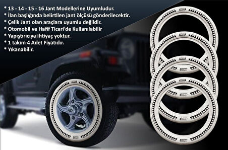 Fiat Uyumlu 16 Jant B-B-S Testere Lastik Yanağı Beyaz Renk 1 Takım 4 Adet