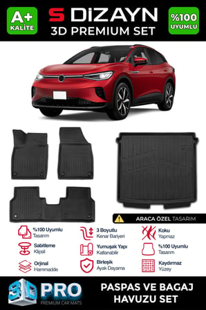 S-Dizayn VW ID4 3D Pro Paspas ve Bagaj Havuzu Seti (2'li SET)  2024 Üzeri A+ Kalite