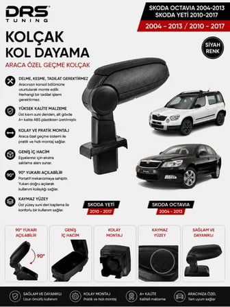 Skoda Octavia 2004 - 2013 / Yeti 2010 - 2017 Kolçak Kol Dayama Siyah